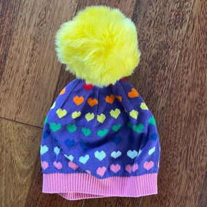 NWOT Hanna Andersson Girl’s Size M Purple Heart Pom Pom Knit Beanie